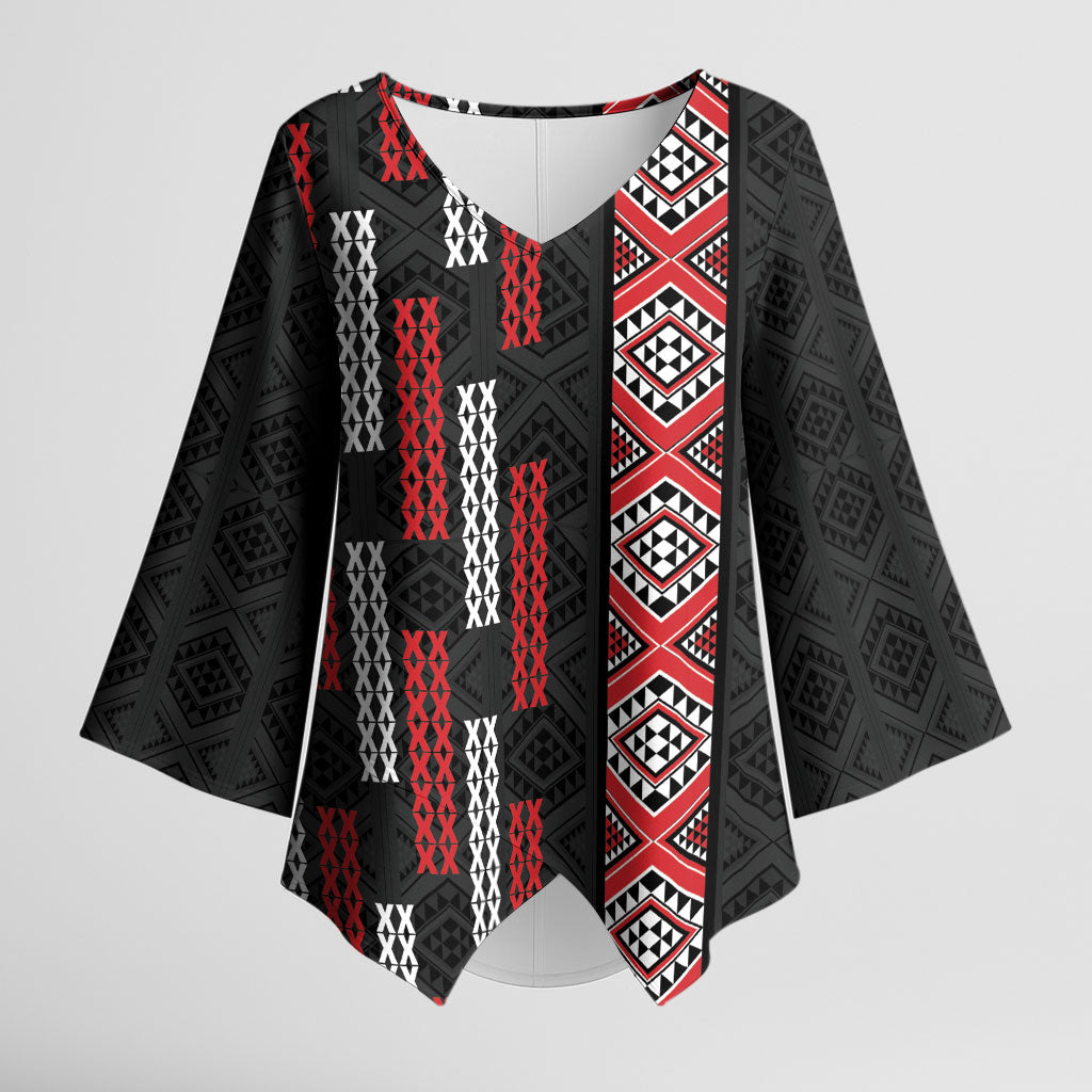 Roimata Toroa Maori Taniko Inspired New Zealand Kimono Sleeve Blouse LT14 Female Black - Polynesian Pride