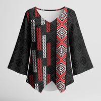 Roimata Toroa Maori Taniko Inspired New Zealand Kimono Sleeve Blouse LT14 Female Black - Polynesian Pride