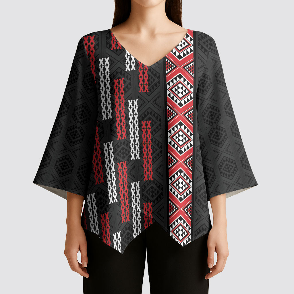 Roimata Toroa Maori Taniko Inspired New Zealand Kimono Sleeve Blouse LT14 - Polynesian Pride