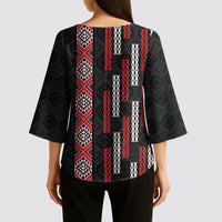 Roimata Toroa Maori Taniko Inspired New Zealand Kimono Sleeve Blouse LT14 - Polynesian Pride