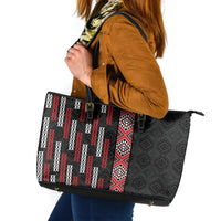 Roimata Toroa Maori Taniko Inspired New Zealand Leather Tote Bag LT14 Black - Polynesian Pride