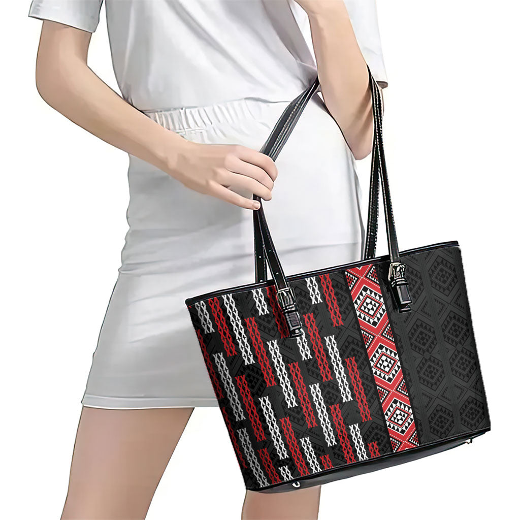 Roimata Toroa Maori Taniko Inspired New Zealand Leather Tote Bag LT14 - Polynesian Pride