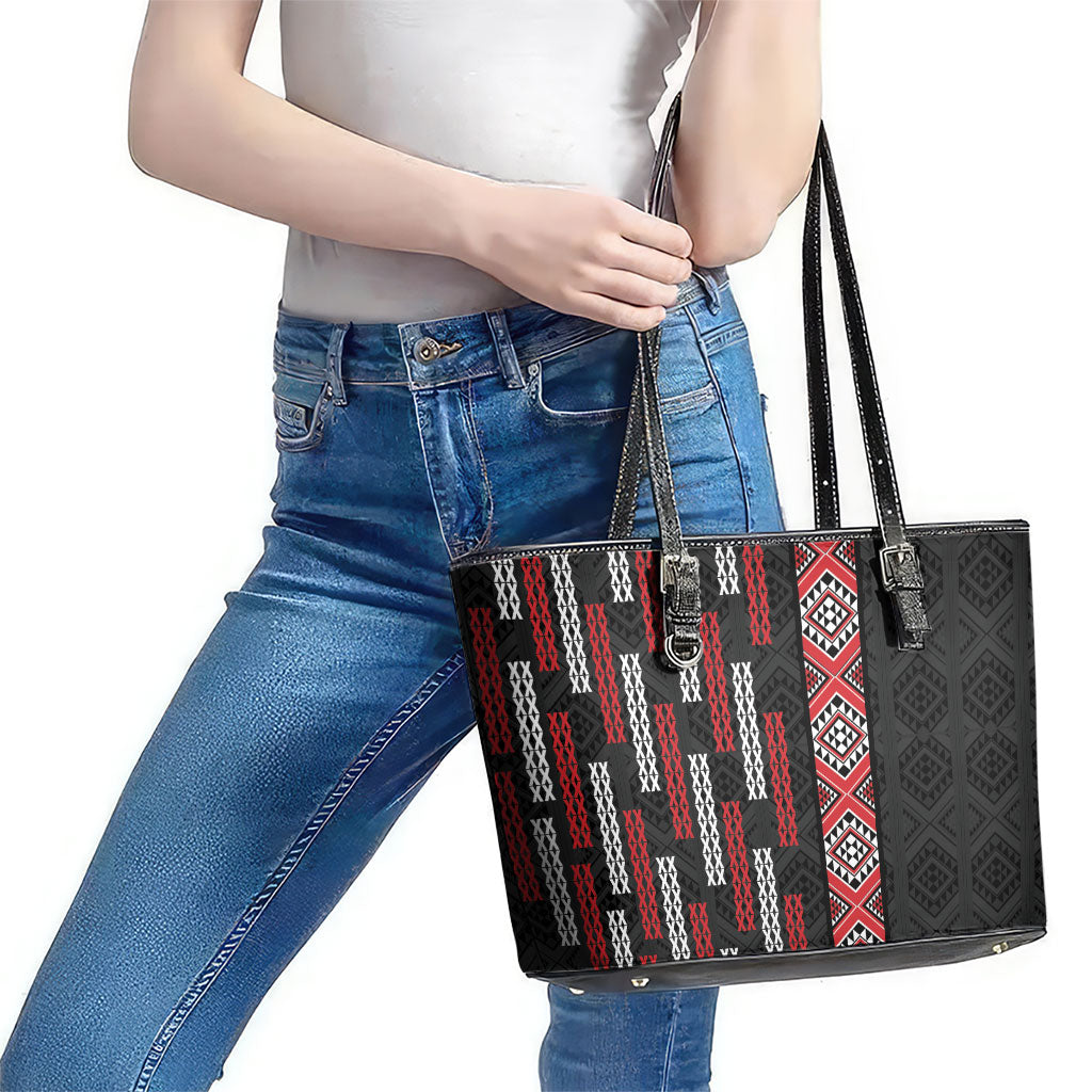 Roimata Toroa Maori Taniko Inspired New Zealand Leather Tote Bag LT14 - Polynesian Pride