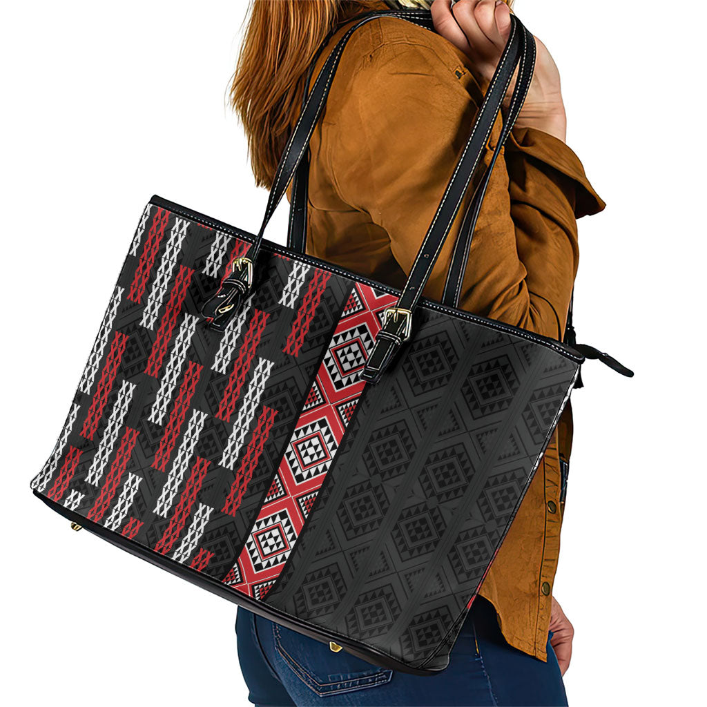 Roimata Toroa Maori Taniko Inspired New Zealand Leather Tote Bag LT14 - Polynesian Pride