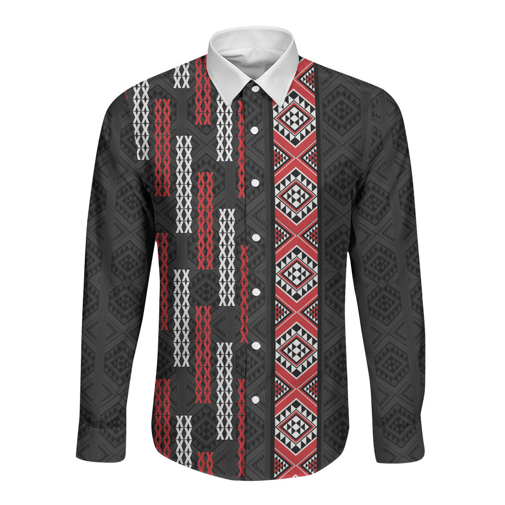 Roimata Toroa Maori Taniko Inspired New Zealand Long Sleeve Button Shirt LT14 Unisex Black - Polynesian Pride