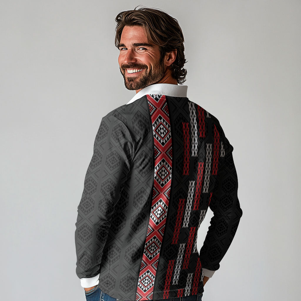 Roimata Toroa Maori Taniko Inspired New Zealand Long Sleeve Polo Shirt LT14 - Polynesian Pride
