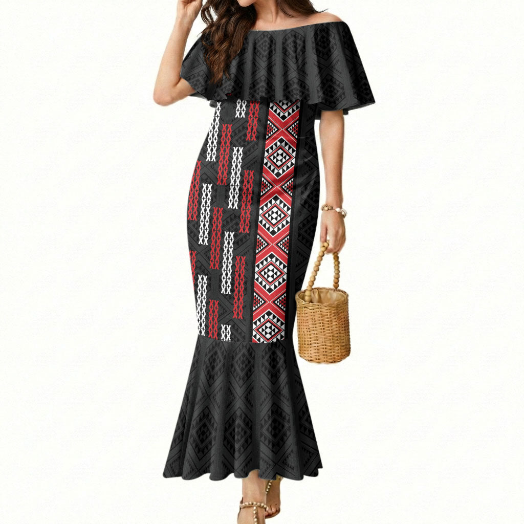 Roimata Toroa Maori Taniko Inspired New Zealand Mermaid Dress LT14 Women Black - Polynesian Pride