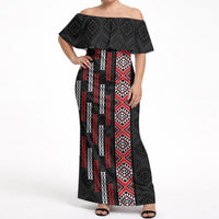 Roimata Toroa Maori Taniko Inspired New Zealand Off Shoulder Maxi Dress LT14 Women Black - Polynesian Pride