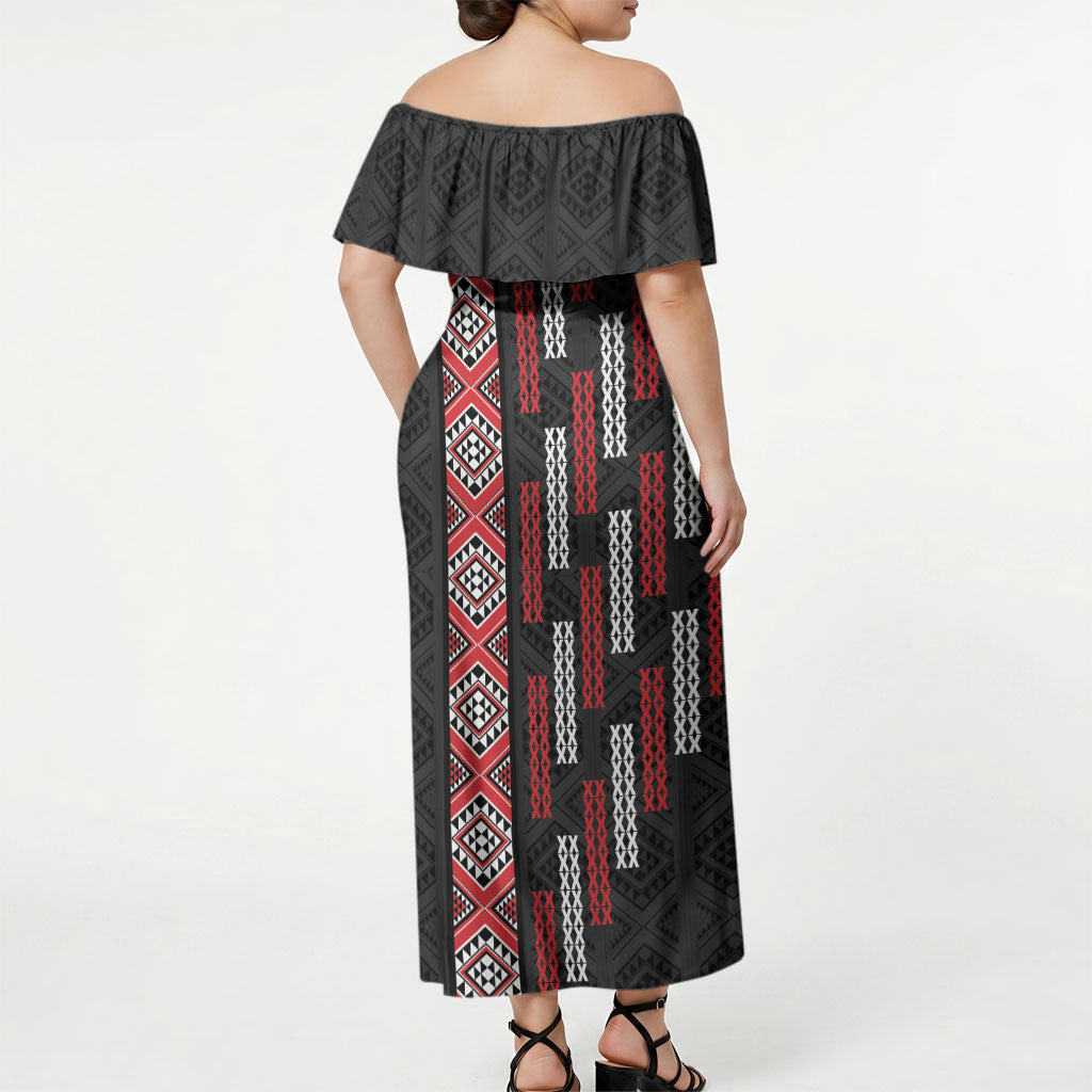 Roimata Toroa Maori Taniko Inspired New Zealand Off Shoulder Maxi Dress LT14 - Polynesian Pride