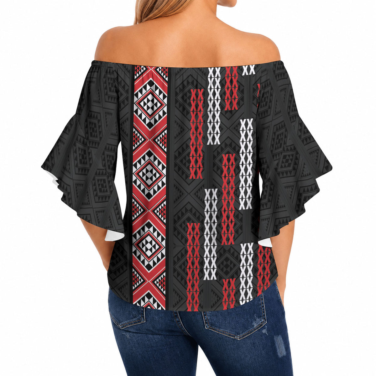 Roimata Toroa Maori Taniko Inspired New Zealand Off Shoulder Wrap Waist Top LT14 - Polynesian Pride