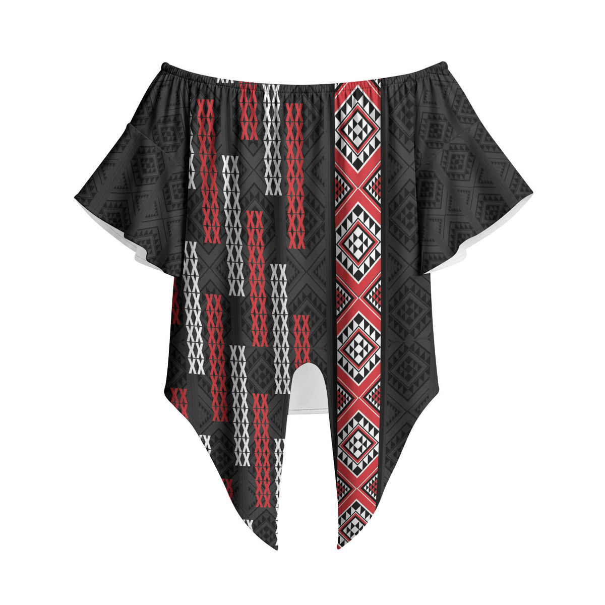 Roimata Toroa Maori Taniko Inspired New Zealand Off Shoulder Wrap Waist Top LT14 - Polynesian Pride