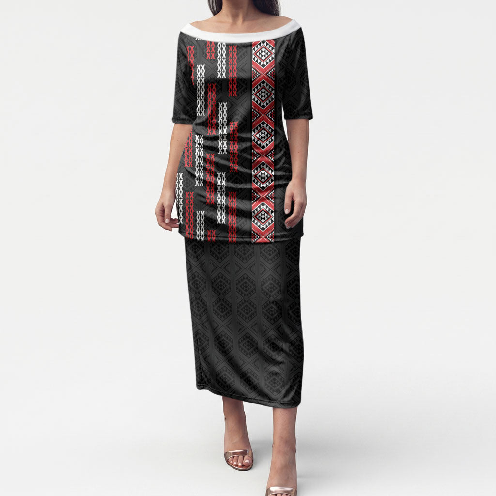 Roimata Toroa Maori Taniko Inspired New Zealand Puletasi LT14 Long Dress Black - Polynesian Pride