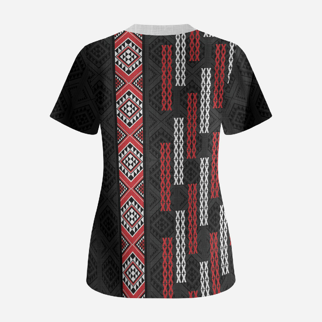 Roimata Toroa Maori Taniko Inspired New Zealand Scrub Top LT14 - Polynesian Pride