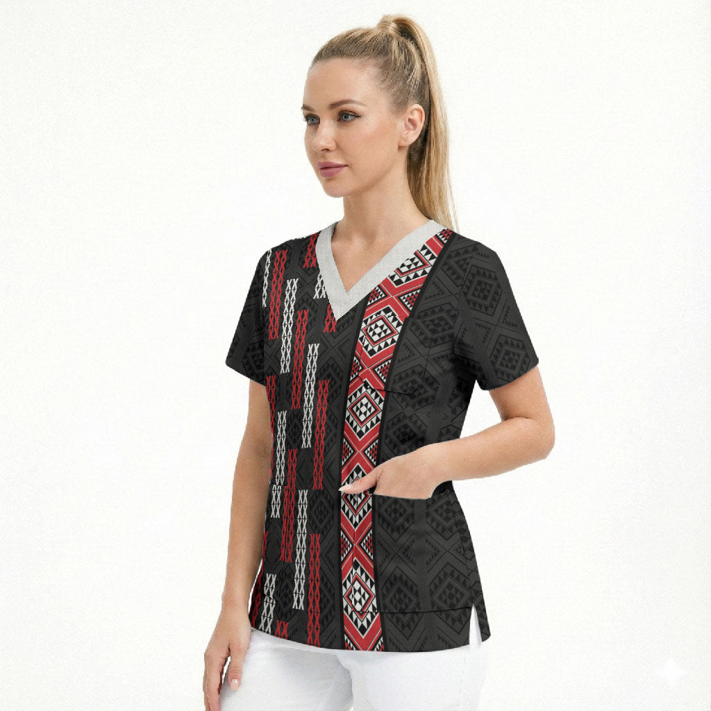 Roimata Toroa Maori Taniko Inspired New Zealand Scrub Top LT14 - Polynesian Pride