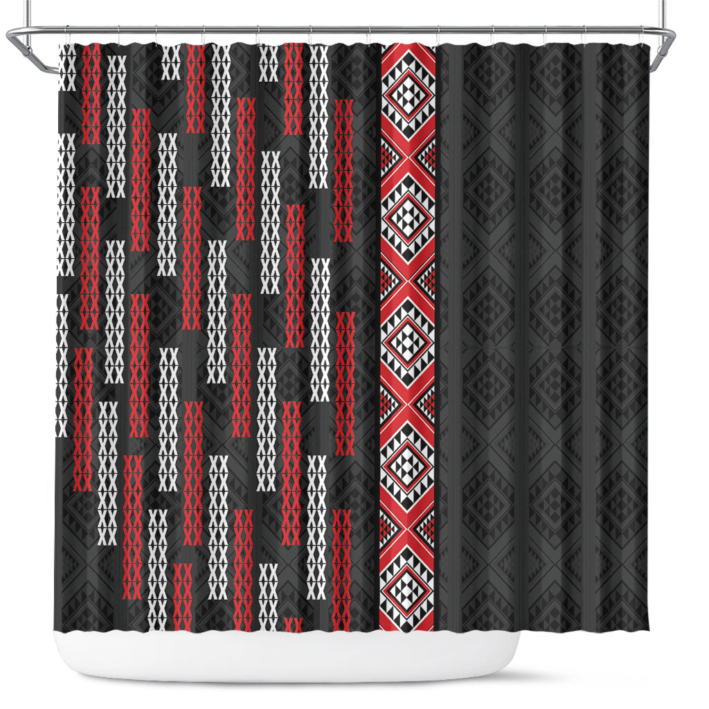 Roimata Toroa Maori Taniko Inspired New Zealand Shower Curtain LT14 Black - Polynesian Pride
