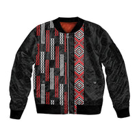 Roimata Toroa Maori Taniko Inspired New Zealand Sleeve Zip Bomber Jacket LT14 Unisex Black - Polynesian Pride