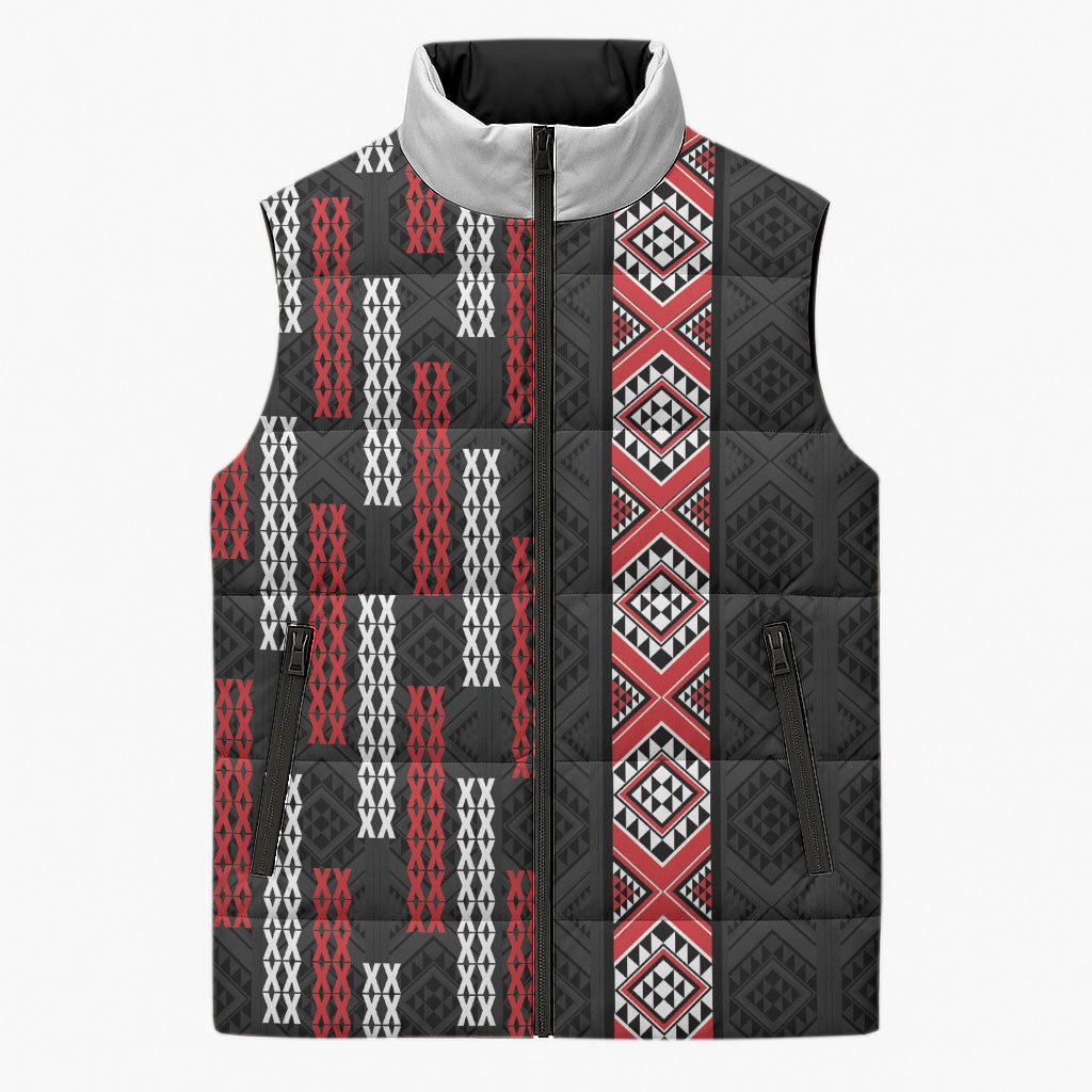 Roimata Toroa Maori Taniko Inspired New Zealand Sleeveless Puffer Jacket LT14 Unisex Black - Polynesian Pride