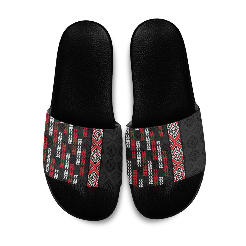 Roimata Toroa Maori Taniko Inspired New Zealand Slide Sandals LT14 Black - Polynesian Pride