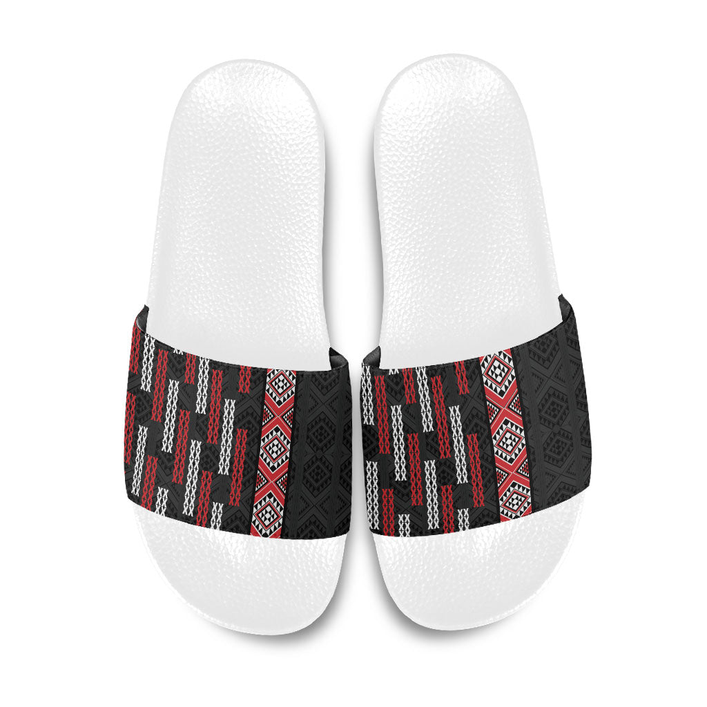 Roimata Toroa Maori Taniko Inspired New Zealand Slide Sandals LT14 Black - Polynesian Pride