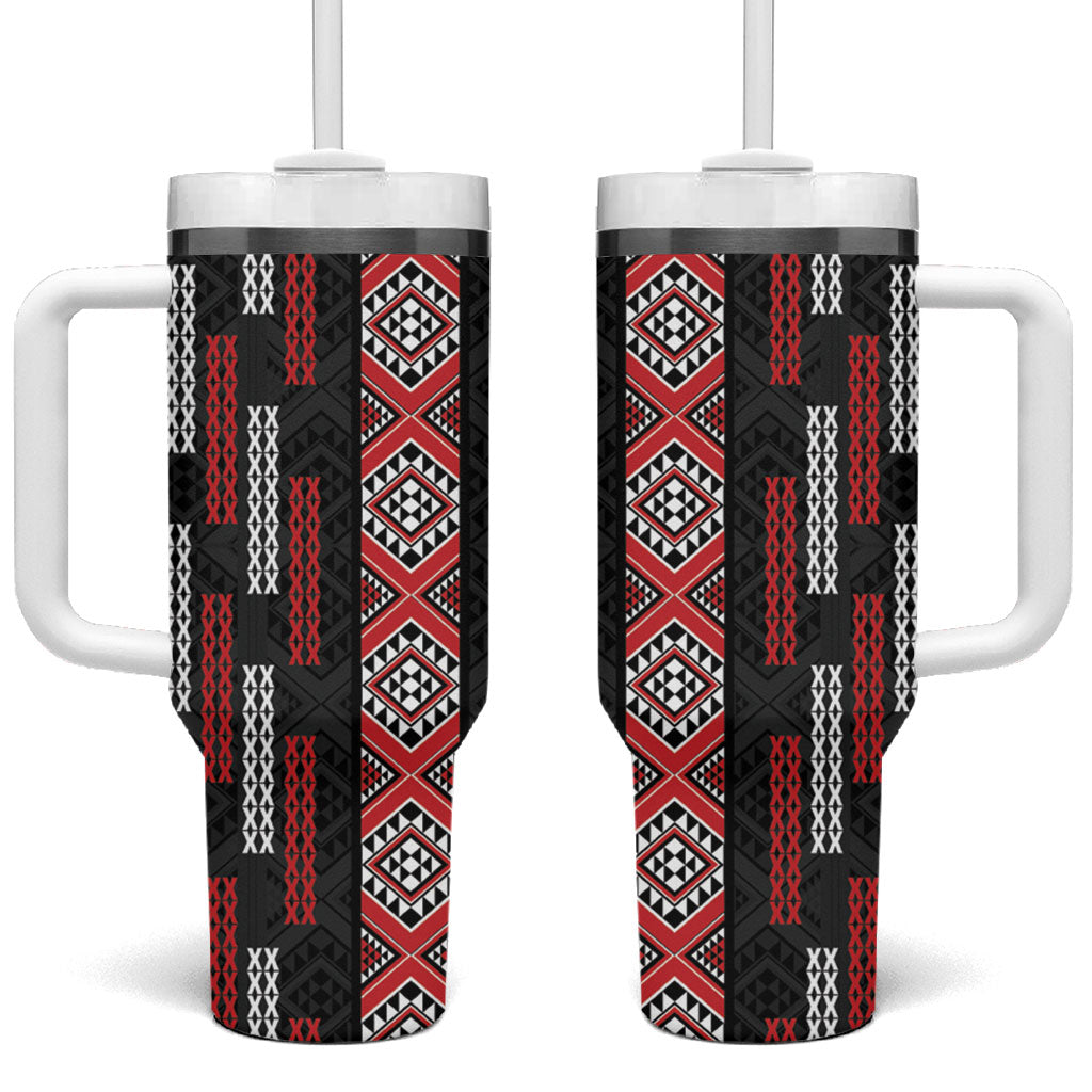 Roimata Toroa Maori Taniko Inspired New Zealand Tumbler With Handle LT14 One Size: 40 oz Black - Polynesian Pride