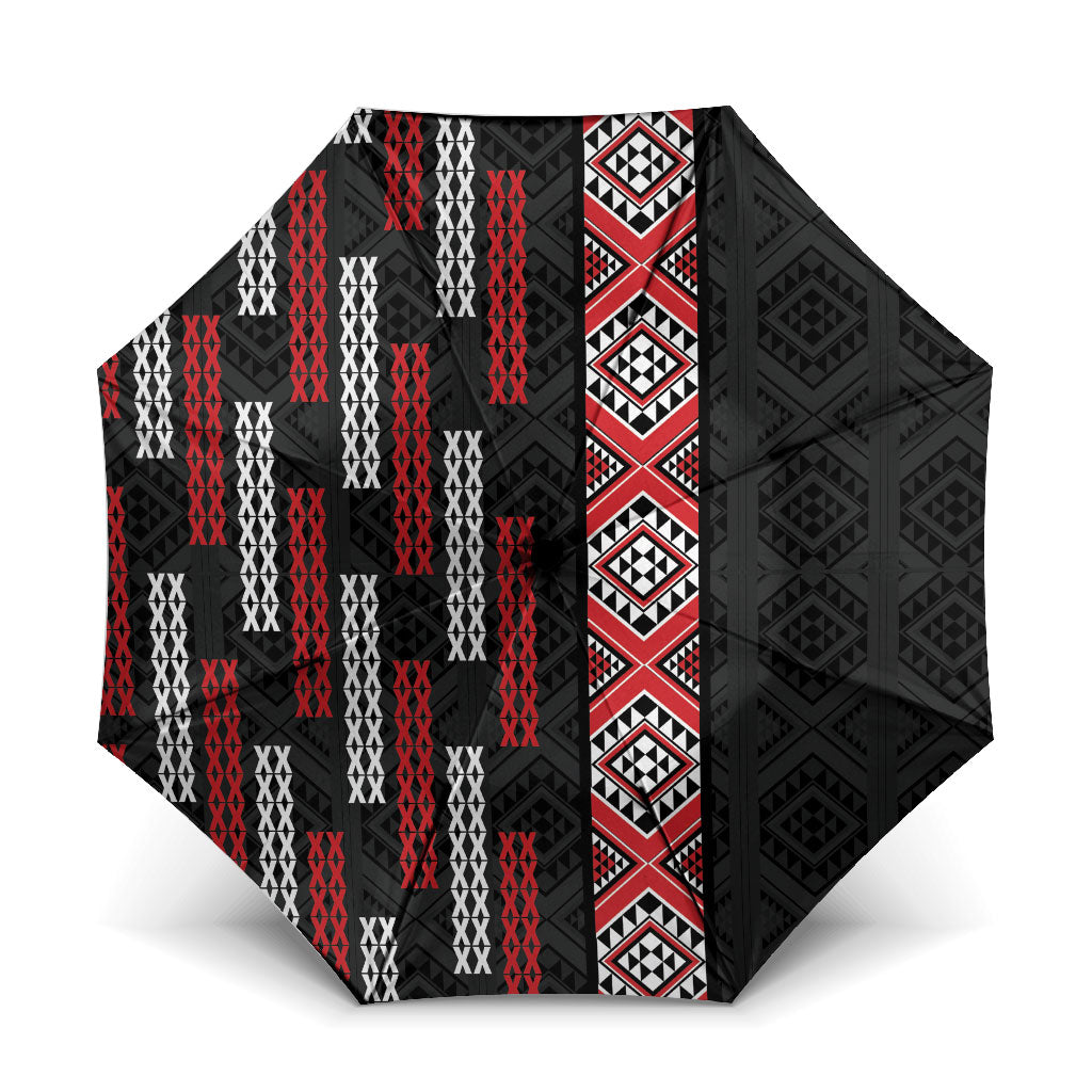 Roimata Toroa Maori Taniko Inspired New Zealand Umbrella LT14 One Size Folded 11.42 inch Opened Diameter 37.4 inch Black - Polynesian Pride