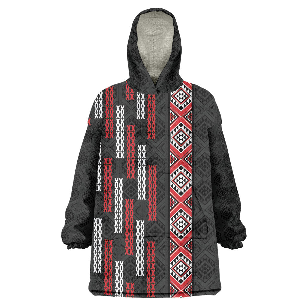 Roimata Toroa Maori Taniko Inspired New Zealand Wearable Blanket Hoodie LT14 One Size Black - Polynesian Pride