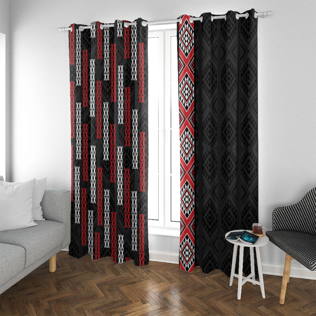 Roimata Toroa Maori Taniko Inspired New Zealand Window Curtain LT14 With Grommets Black - Polynesian Pride