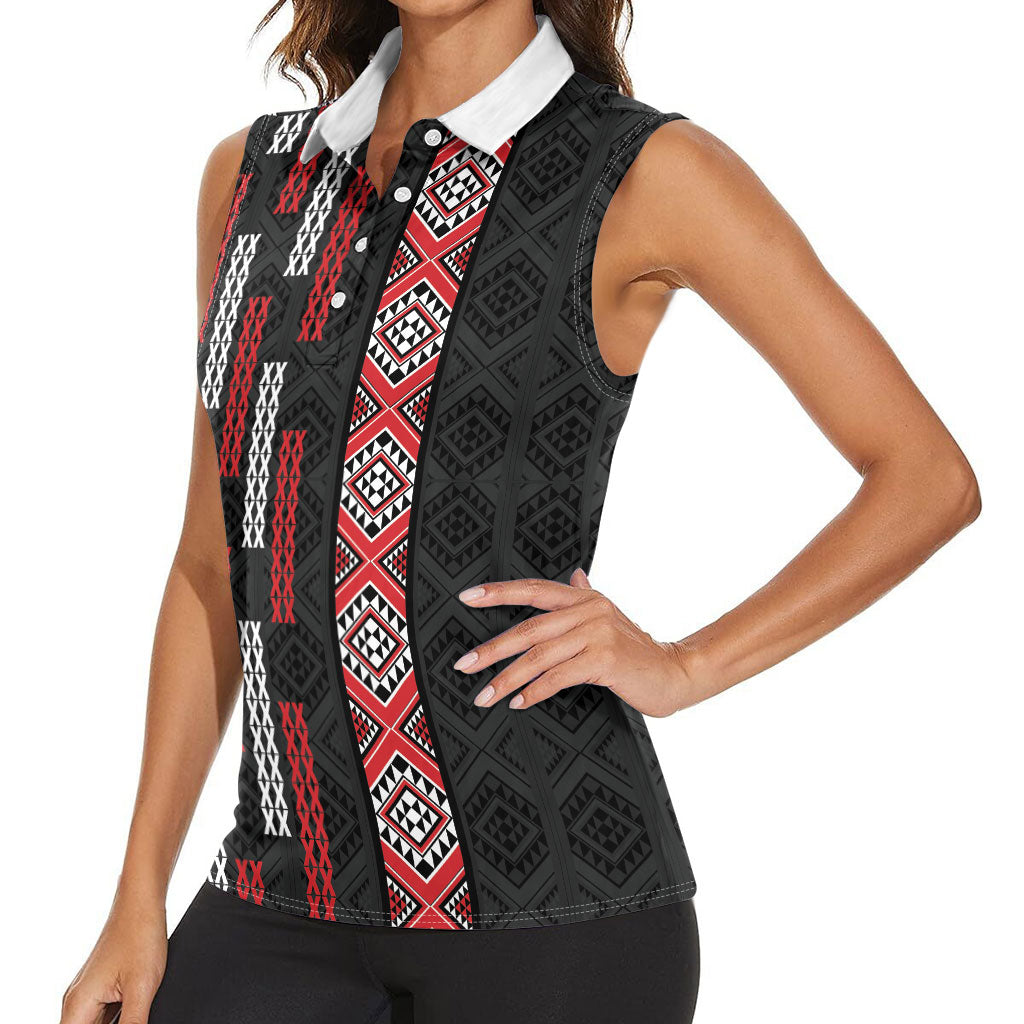 Roimata Toroa Maori Taniko Inspired New Zealand Women Sleeveless Polo Shirt LT14 - Polynesian Pride