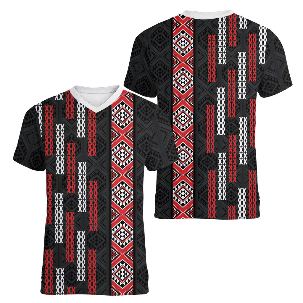Roimata Toroa Maori Taniko Inspired New Zealand Women V-Neck T-Shirt LT14 - Polynesian Pride