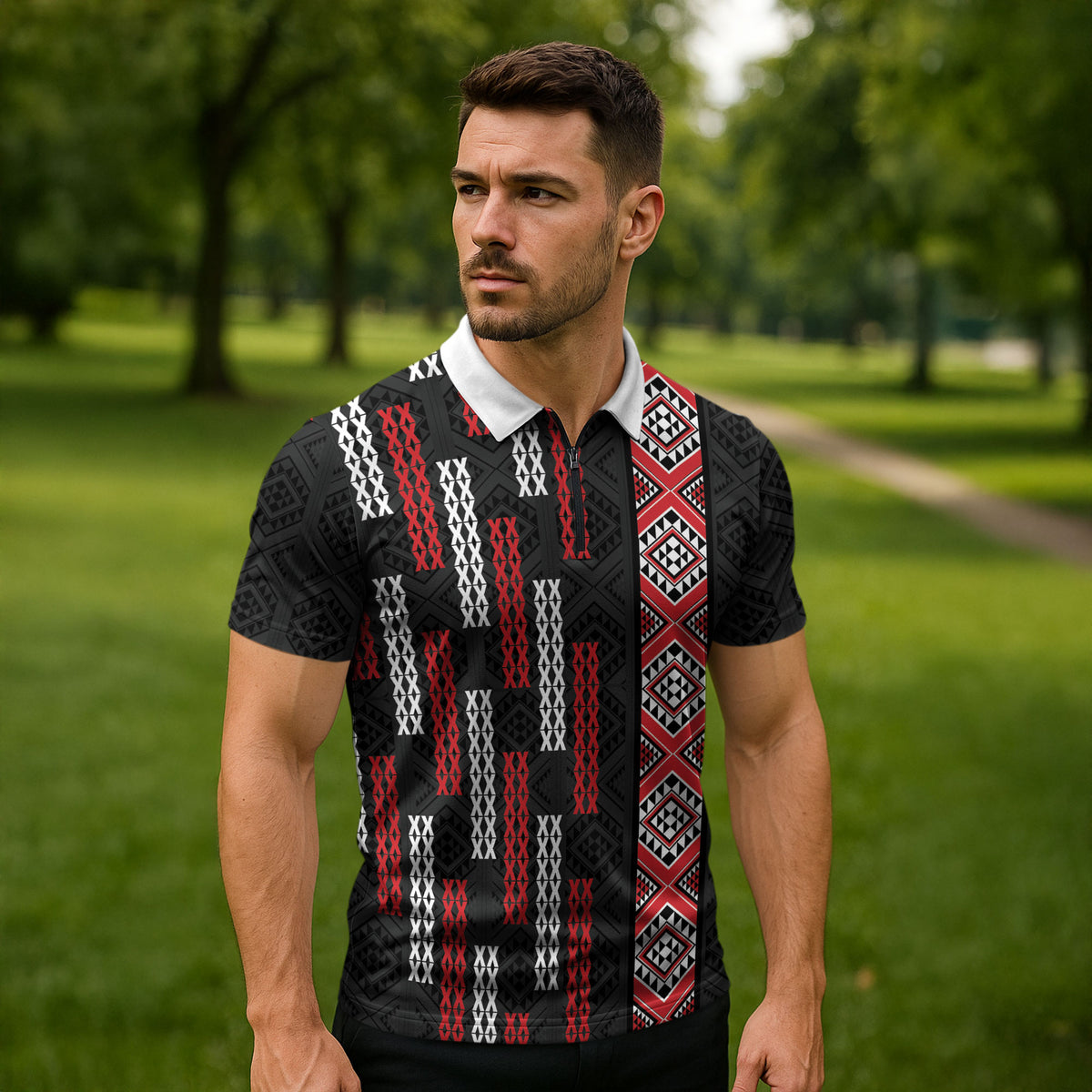 Roimata Toroa Maori Taniko Inspired New Zealand Zipper Polo Shirt LT14 - Polynesian Pride