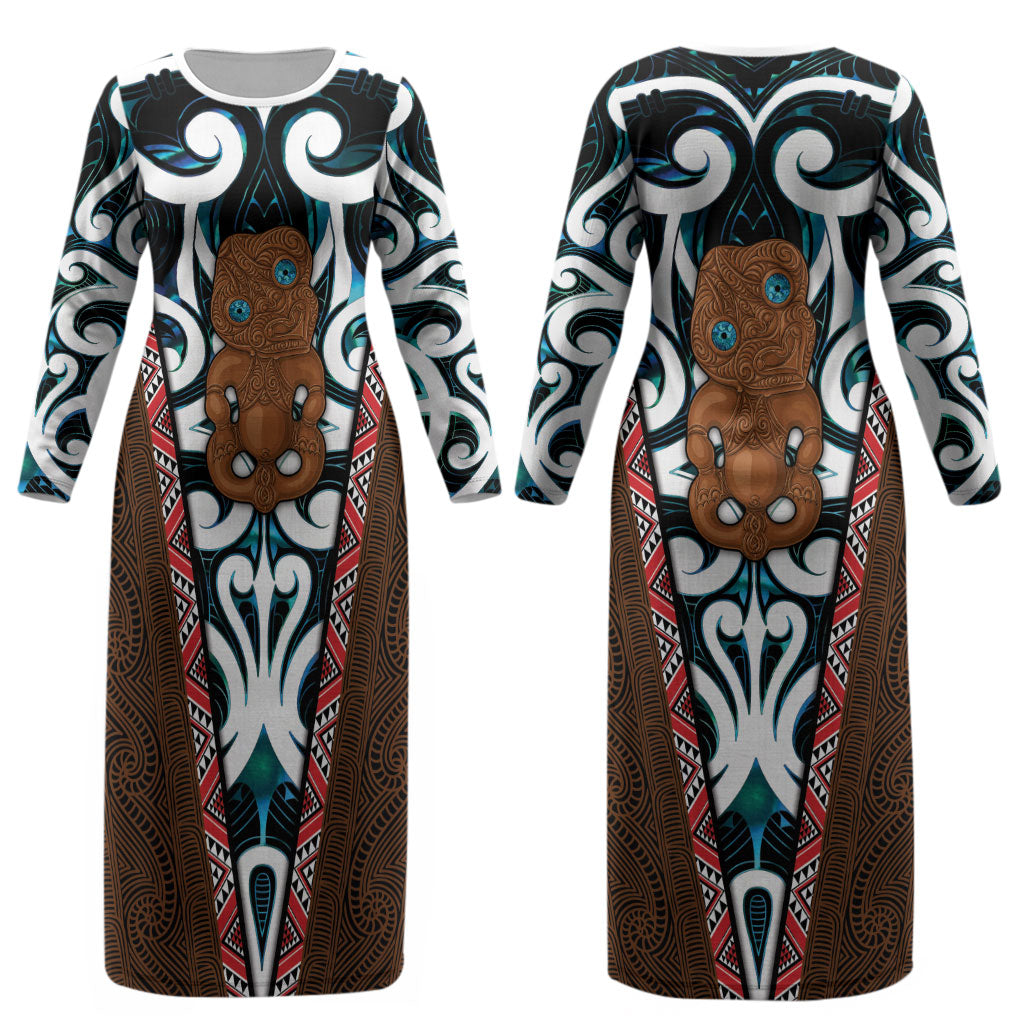 New Zealand Whakairo Couples Matching Long Sleeve Bodycon Dress and Long Sleeve Button Shirt Tiki Maori Carving Taniko Motifs LT14 - Polynesian Pride