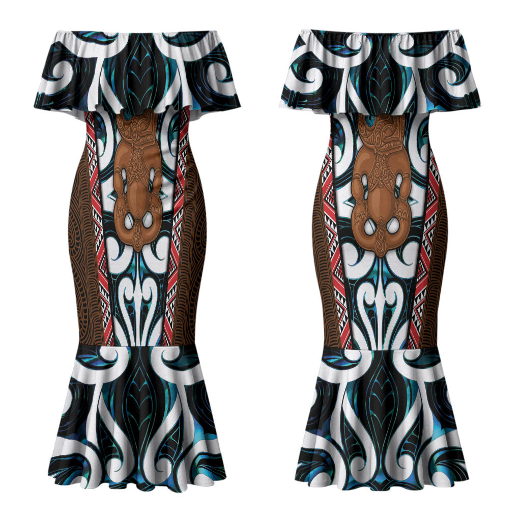 New Zealand Whakairo Couples Matching Mermaid Dress and Long Sleeve Button Shirt Tiki Maori Carving Taniko Motifs LT14 - Polynesian Pride