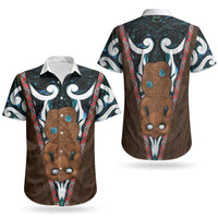 New Zealand Whakairo Couples Matching Off Shoulder Short Dress and Hawaiian Shirt Tiki Maori Carving Taniko Motifs LT14 - Polynesian Pride