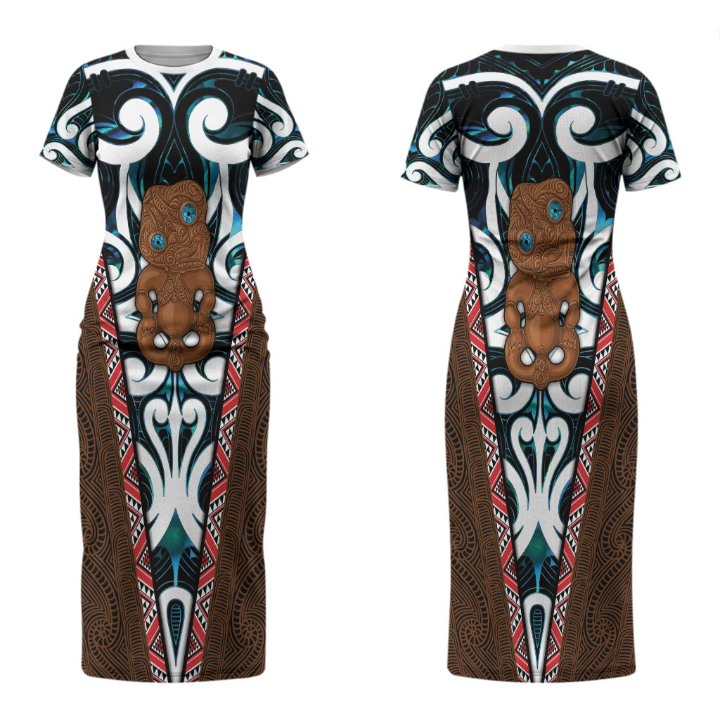 New Zealand Whakairo Couples Matching Short Sleeve Bodycon Dress and Hawaiian Shirt Tiki Maori Carving Taniko Motifs LT14 - Polynesian Pride