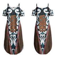 New Zealand Whakairo Couples Matching Summer Maxi Dress and Hawaiian Shirt Tiki Maori Carving Taniko Motifs LT14 - Polynesian Pride