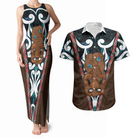 New Zealand Whakairo Couples Matching Tank Maxi Dress and Hawaiian Shirt Tiki Maori Carving Taniko Motifs LT14 Multicolor - Polynesian Pride