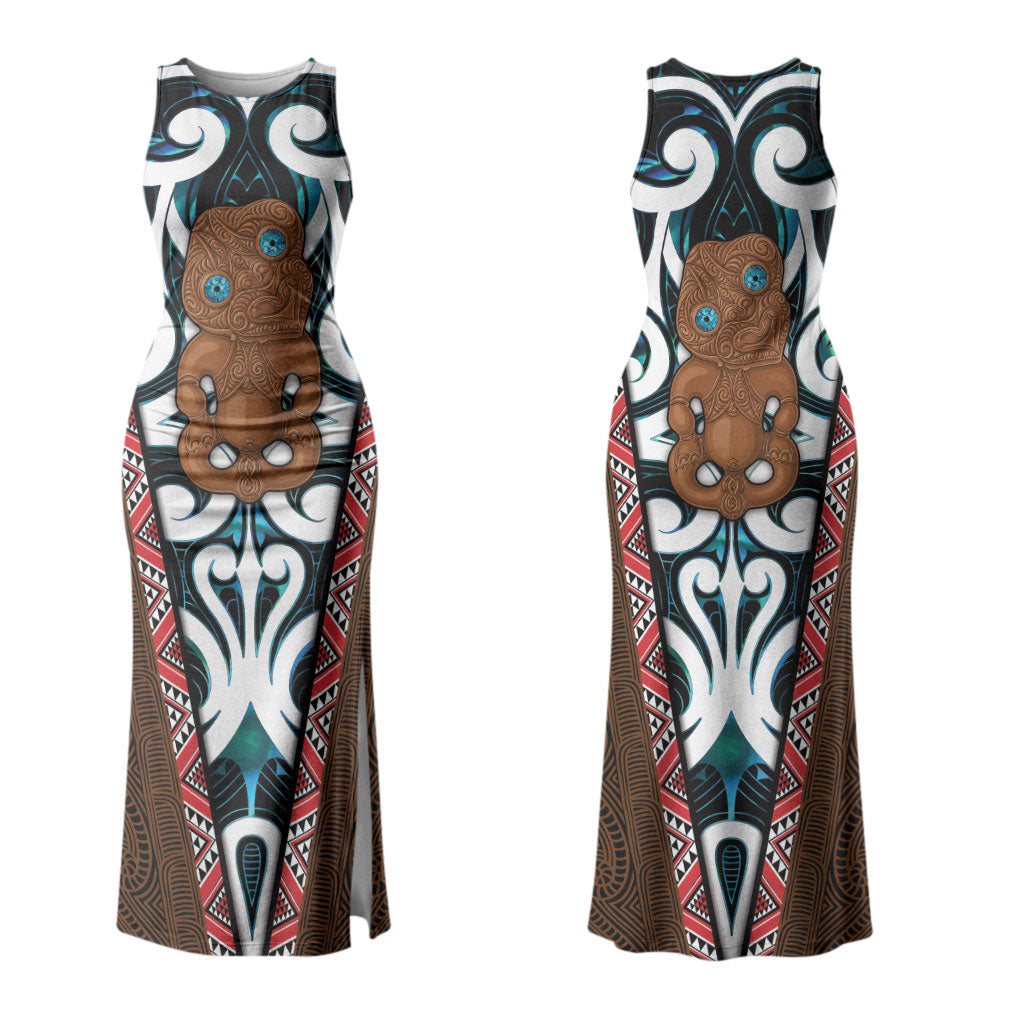 New Zealand Whakairo Couples Matching Tank Maxi Dress and Long Sleeve Button Shirt Tiki Maori Carving Taniko Motifs LT14 - Polynesian Pride