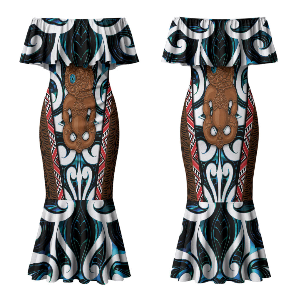 New Zealand Whakairo Family Matching Mermaid Dress and Hawaiian Shirt Tiki Maori Carving Taniko Motifs LT14 Mom's Dress Multicolor - Polynesian Pride