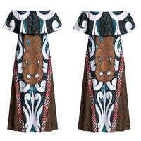 New Zealand Whakairo Family Matching Off Shoulder Maxi Dress and Hawaiian Shirt Tiki Maori Carving Taniko Motifs LT14 Mom's Dress Multicolor - Polynesian Pride