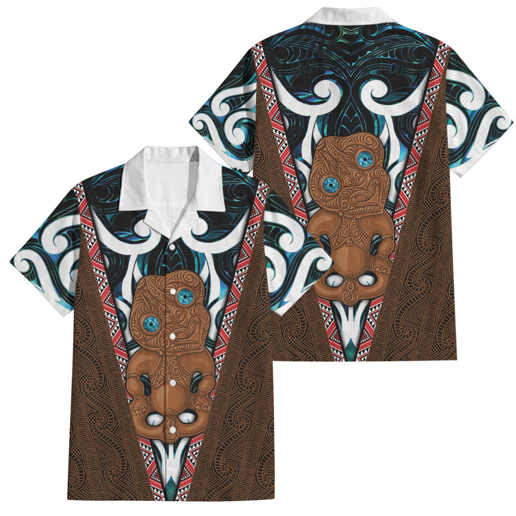 New Zealand Whakairo Family Matching Off Shoulder Maxi Dress and Hawaiian Shirt Tiki Maori Carving Taniko Motifs LT14 Dad's Shirt - Short Sleeve Multicolor - Polynesian Pride