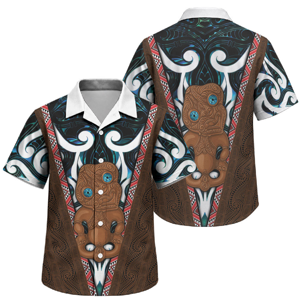 New Zealand Whakairo Family Matching Off Shoulder Maxi Dress and Hawaiian Shirt Tiki Maori Carving Taniko Motifs LT14 Son's Shirt Multicolor - Polynesian Pride