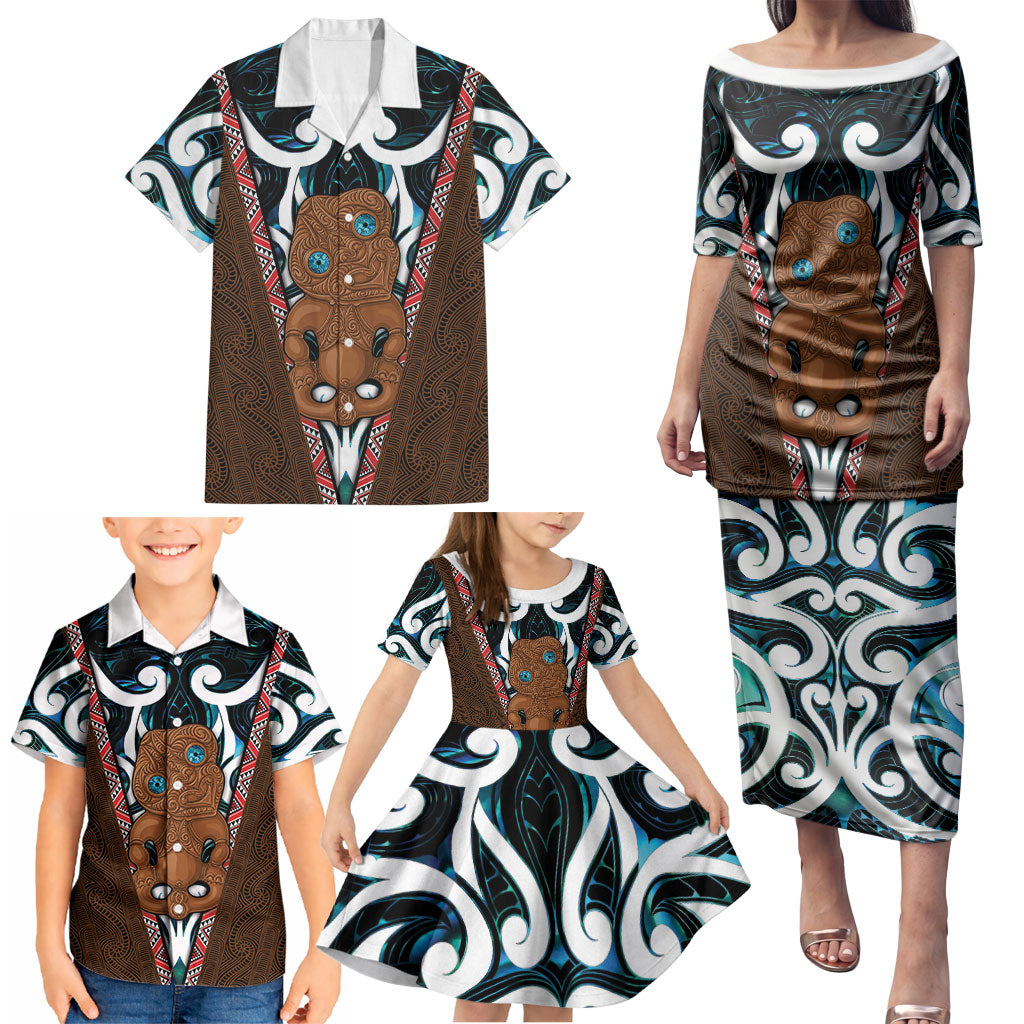 New Zealand Whakairo Family Matching Puletasi and Hawaiian Shirt Tiki Maori Carving Taniko Motifs