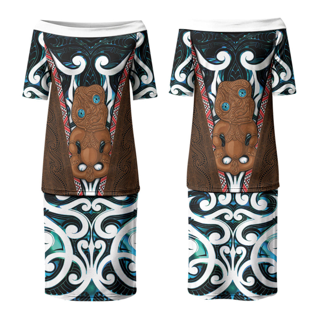New Zealand Whakairo Family Matching Puletasi and Hawaiian Shirt Tiki Maori Carving Taniko Motifs LT14 Mom's Dress Multicolor - Polynesian Pride