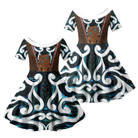 New Zealand Whakairo Family Matching Puletasi and Hawaiian Shirt Tiki Maori Carving Taniko Motifs LT14 Daughter's Dress Multicolor - Polynesian Pride