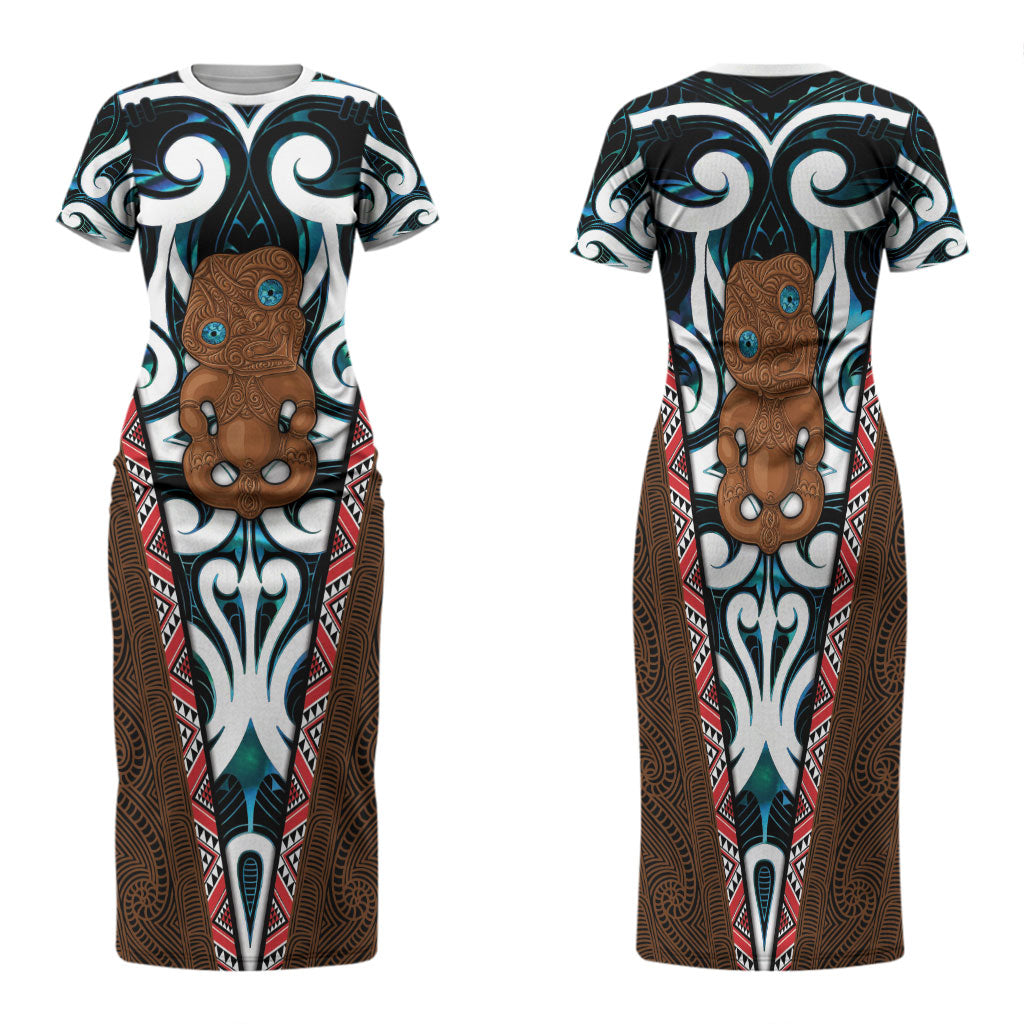 New Zealand Whakairo Family Matching Short Sleeve Bodycon Dress and Hawaiian Shirt Tiki Maori Carving Taniko Motifs LT14 Mom's Dress Multicolor - Polynesian Pride