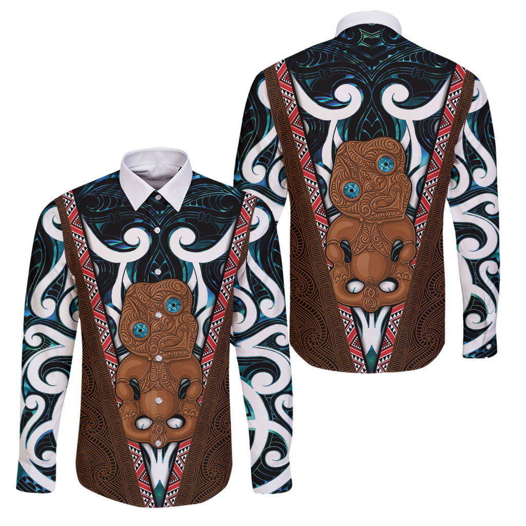 New Zealand Whakairo Family Matching Summer Maxi Dress and Hawaiian Shirt Tiki Maori Carving Taniko Motifs LT14 Dad's Shirt - Long Sleeve Multicolor - Polynesian Pride