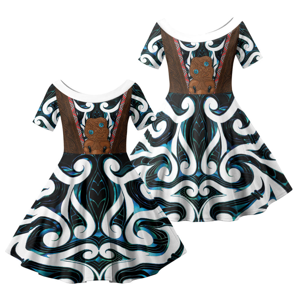 New Zealand Whakairo Family Matching Summer Maxi Dress and Hawaiian Shirt Tiki Maori Carving Taniko Motifs LT14 Daughter's Dress Multicolor - Polynesian Pride