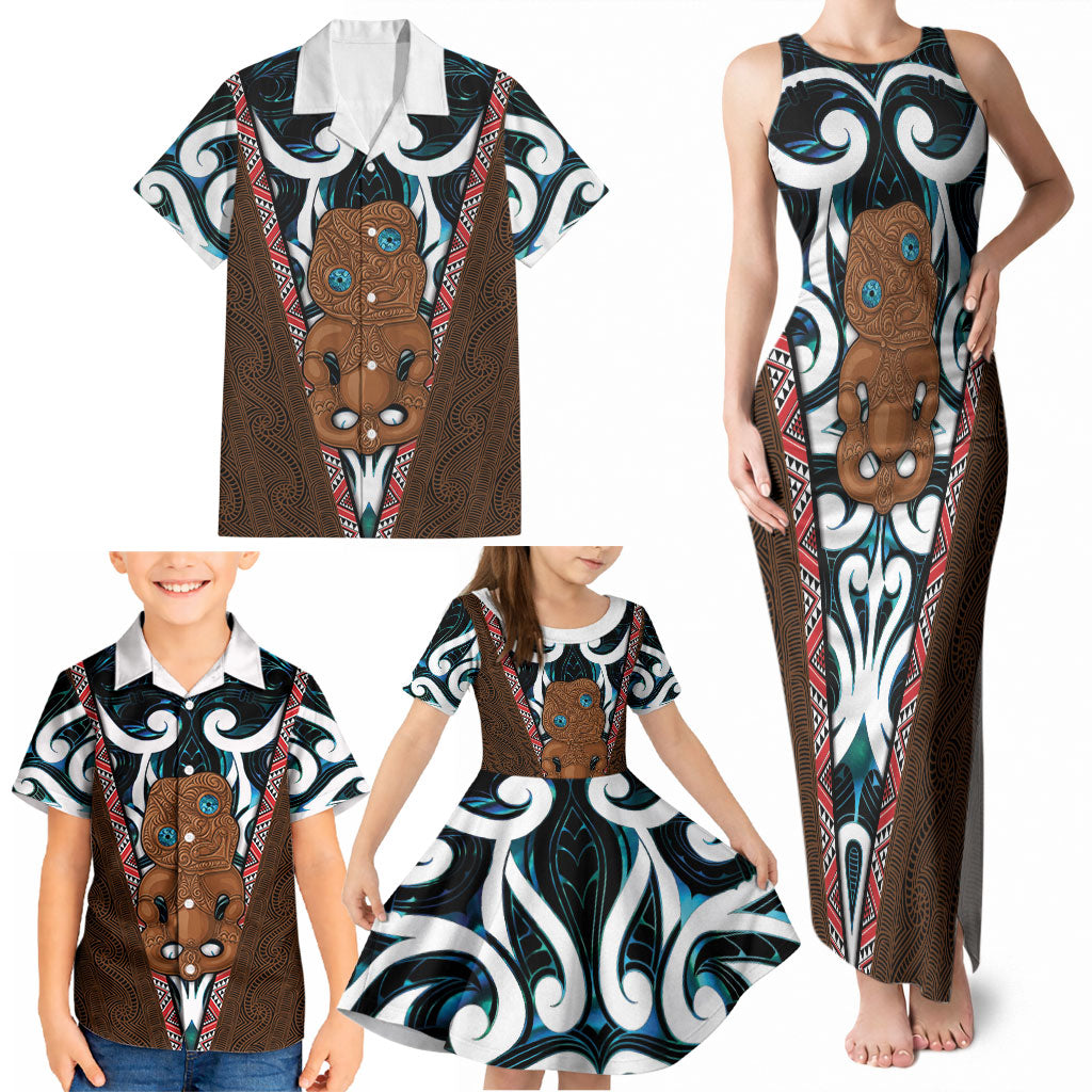 New Zealand Whakairo Family Matching Tank Maxi Dress and Hawaiian Shirt Tiki Maori Carving Taniko Motifs LT14 - Polynesian Pride
