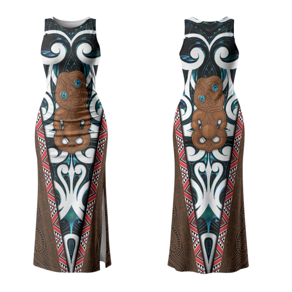 New Zealand Whakairo Family Matching Tank Maxi Dress and Hawaiian Shirt Tiki Maori Carving Taniko Motifs LT14 Mom's Dress Multicolor - Polynesian Pride