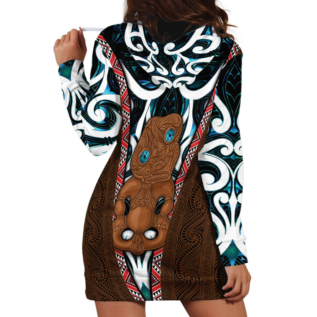 New Zealand Whakairo Hoodie Dress Tiki Maori Carving Taniko Motifs LT14 - Polynesian Pride